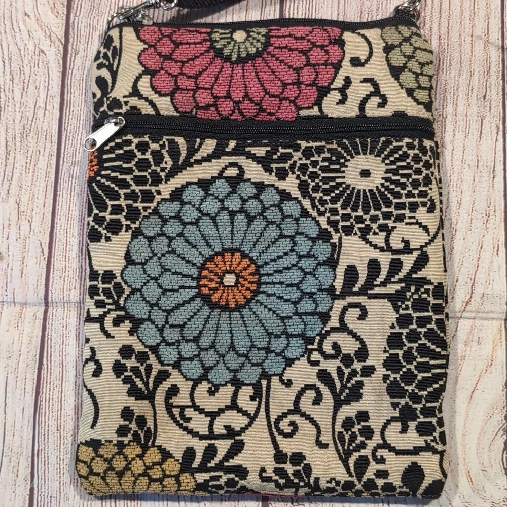 Janine King Designs fabric floral pattern adjustable strap cross body